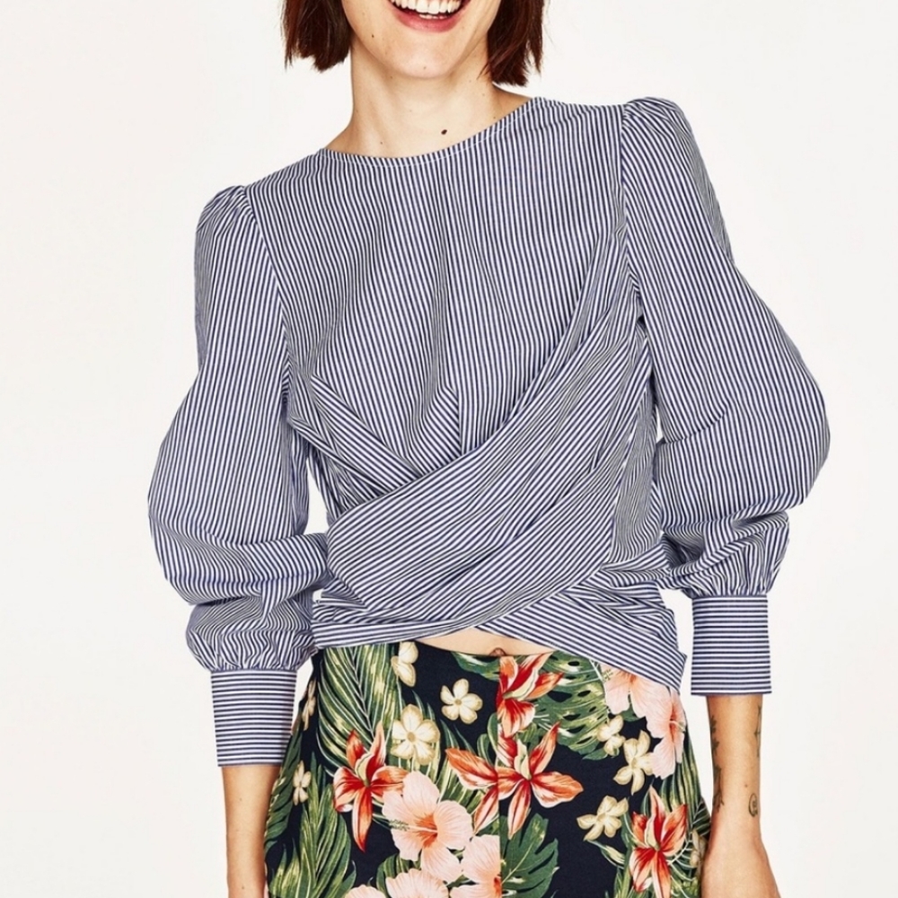 Zara Striped Open Back Blouse